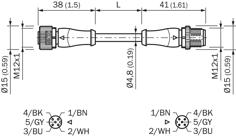 [Klever Portal:7040:1b674f55c014] SICK Cable M12 hembra-macho de 5 pines, 10 m - YF2A15-100UB5M2A15
