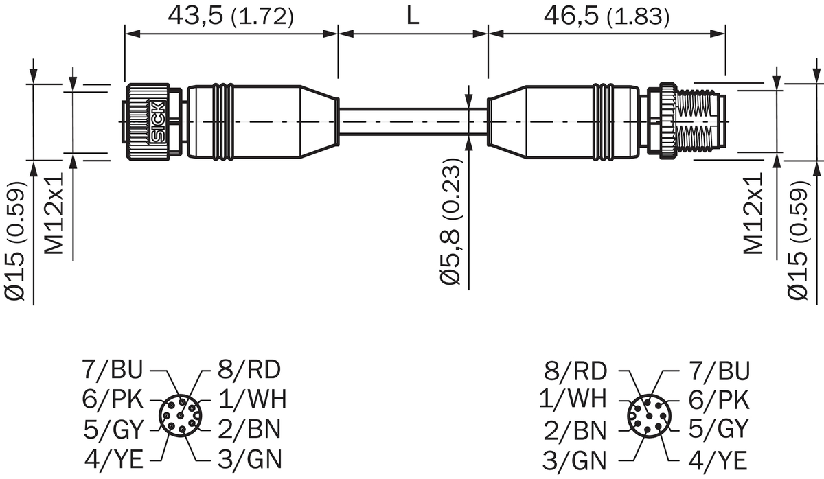 [Klever Portal:7045:ff1291fb021a] SICK Cable M12 hembra-macho de 8 pines, 1 m - YF2A18-010UA5M2A18