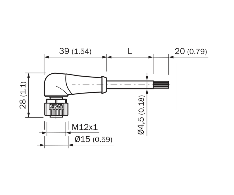 [Klever Portal:7535:9b43a8835558] SICK Cable M12 hembra acodado de 4 polos, PUR sin halógenos, 5 m - YG2A14-050UB3XLEAX