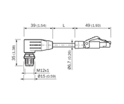 SICK Cable Ethernet M12 acodado a RJ45, CAT5e, 10 m - YN2D24-100PN1MRJA4