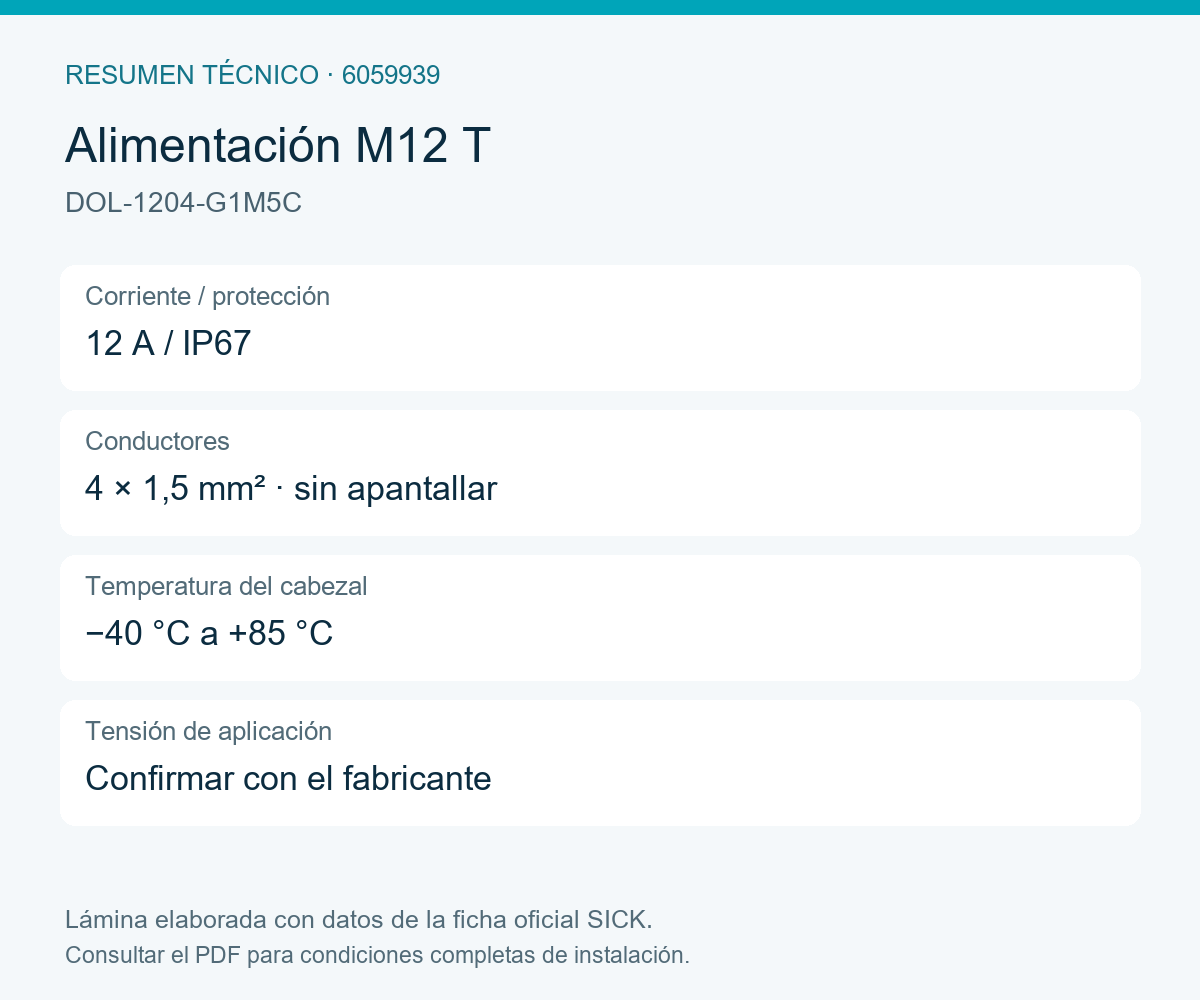 [Klever Portal:7927:05fc2153aded] SICK Cable de alimentación M12 T, 12 A, 1,5 m - DOL-1204-G1M5C