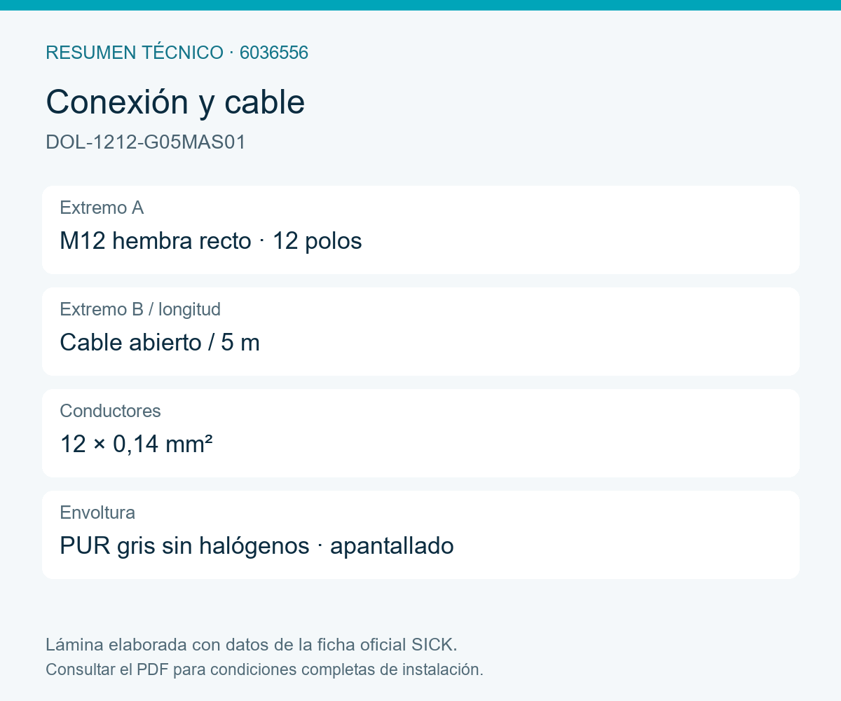 [Klever Portal:7940:48c7880c3144] SICK Cable M12 de 12 polos, apantallado, 5 m - DOL-1212-G05MAS01