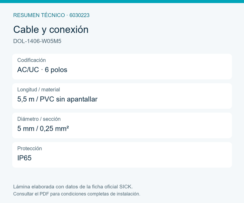 [Klever Portal:7957:ae1ed5dffd8e] SICK Cable acodado de 6 polos AC/UC, 5,5 m - DOL-1406-W05M5