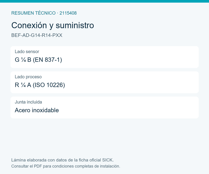 [Klever Portal:8016:789347acf4dc] SICK Adaptador de proceso G ¼ B a R ¼ A - BEF-AD-G14-R14-PXX