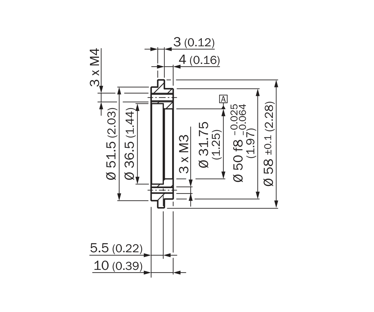 [Klever Portal:8066:13d8f189d12f] SICK Adaptador de brida clamping 36 mm a servo 50 mm - BEF-FA-036-050-I