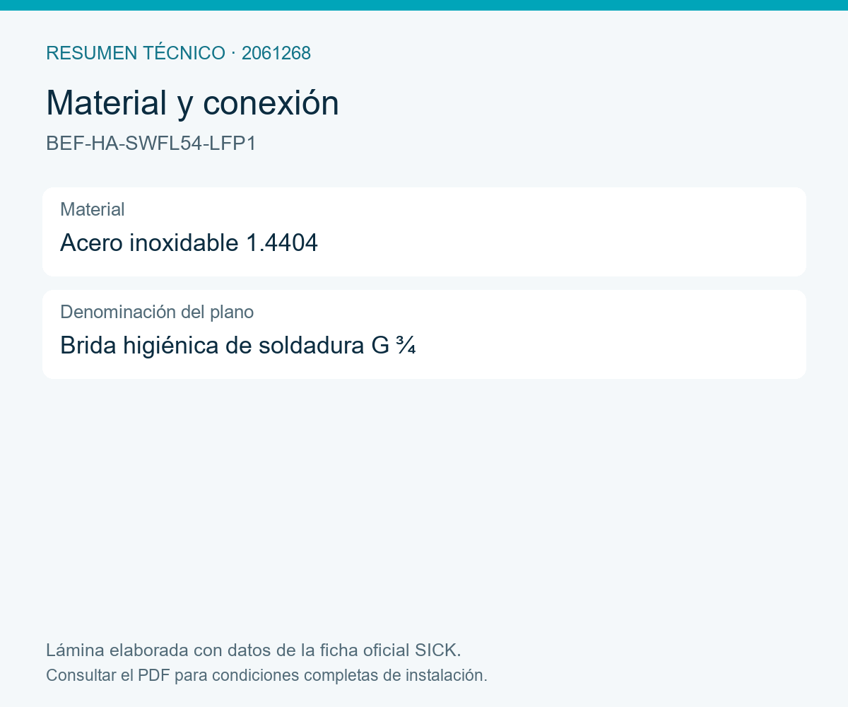 [Klever Portal:8071:90bbac8cff2d] SICK Brida de soldadura higiénica G ¾ - BEF-HA-SWFL54-LFP1