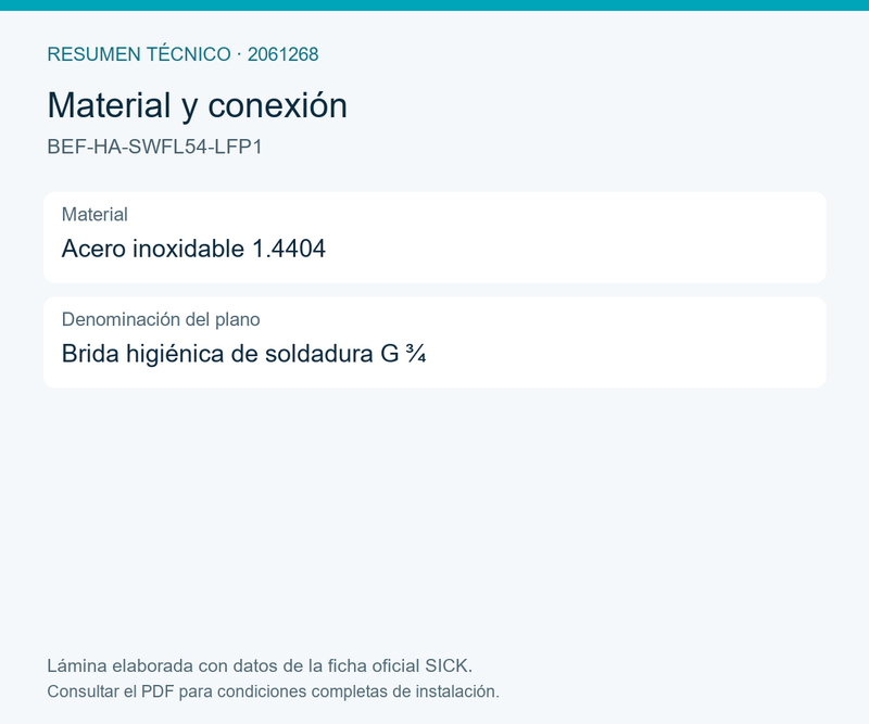 [Klever Portal:8071:90bbac8cff2d] SICK Brida de soldadura higiénica G ¾ - BEF-HA-SWFL54-LFP1