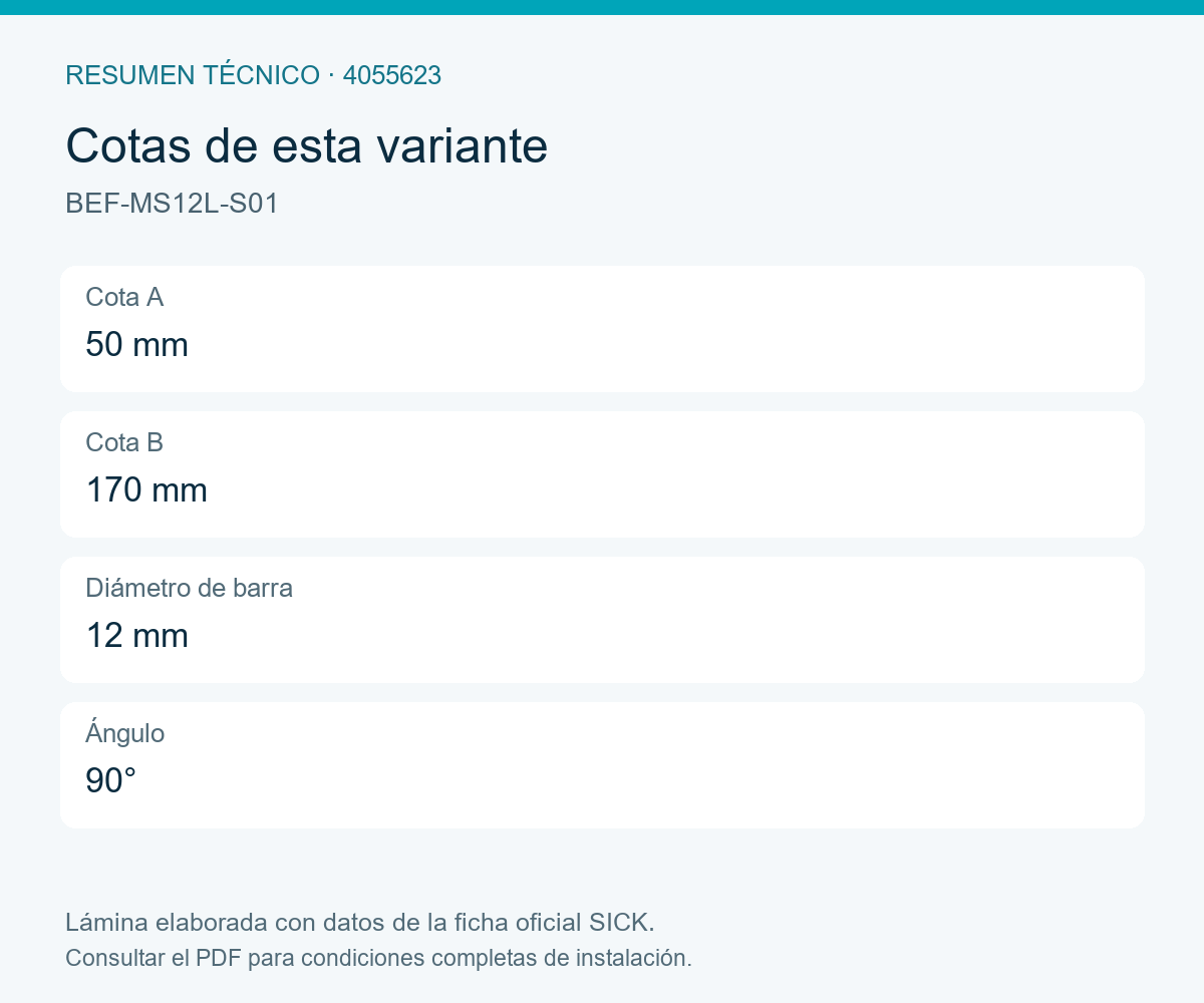[Klever Portal:8086:5aa9e457bbae] SICK Barra de montaje en L, 50 × 170 mm - BEF-MS12L-S01