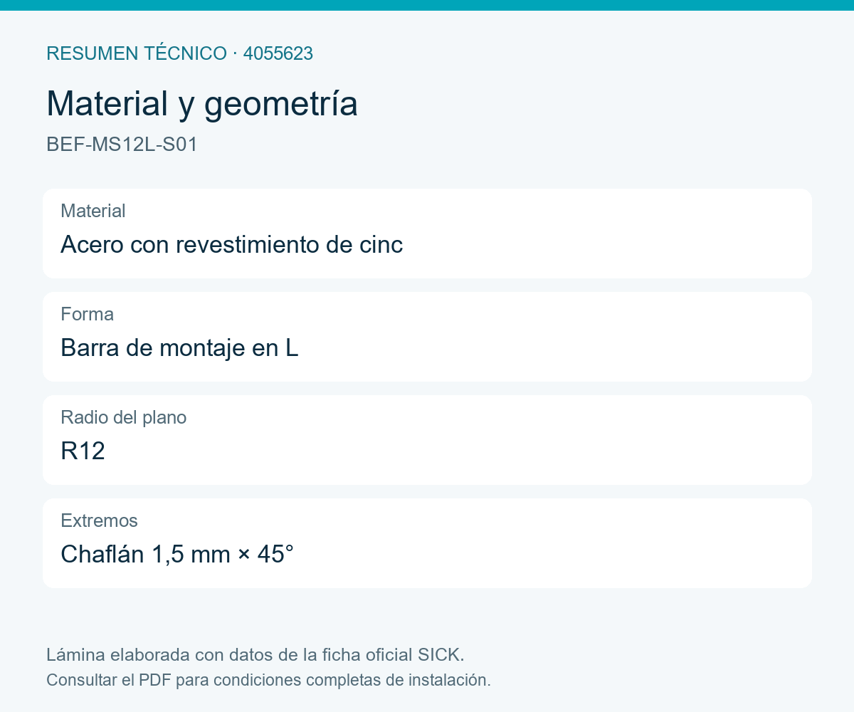 [Klever Portal:8087:8319686ae768] SICK Barra de montaje en L, 50 × 170 mm - BEF-MS12L-S01