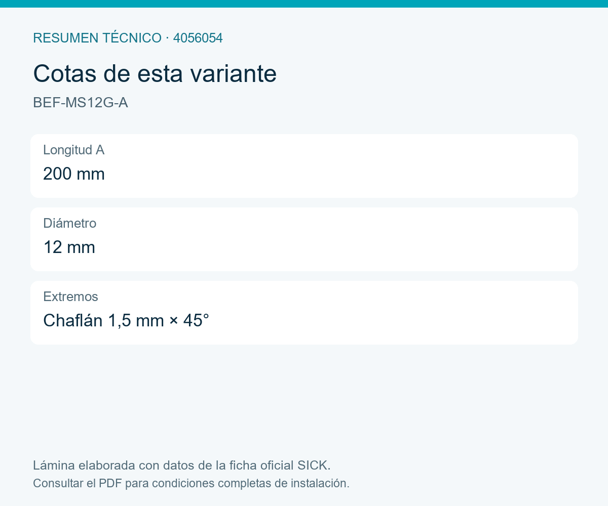 [Klever Portal:8091:5a14bc0ce86a] SICK Barra de montaje recta de acero, 200 mm - BEF-MS12G-A