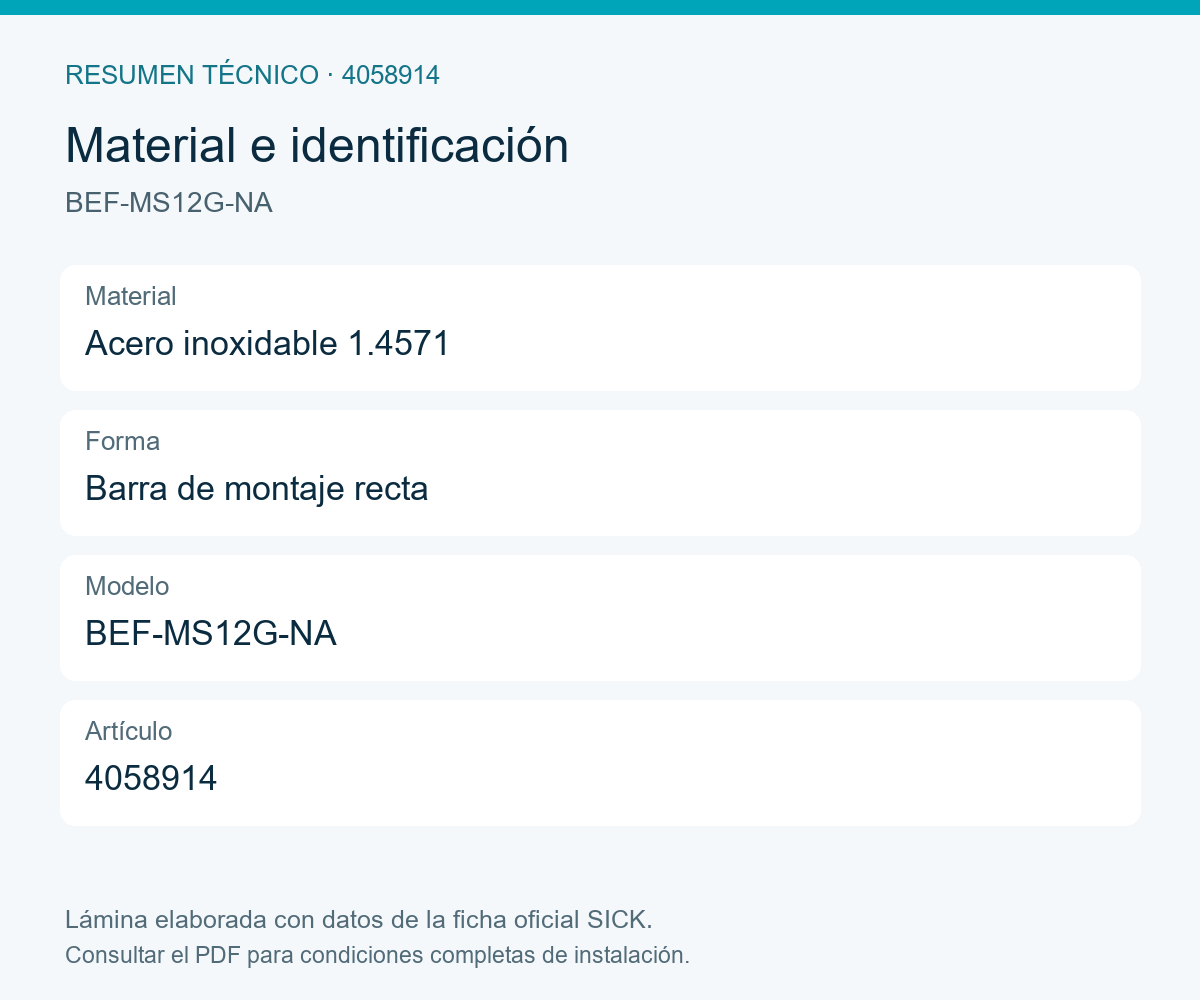 [Klever Portal:8097:81dd34d594ee] SICK Barra de montaje recta inoxidable, 200 mm - BEF-MS12G-NA