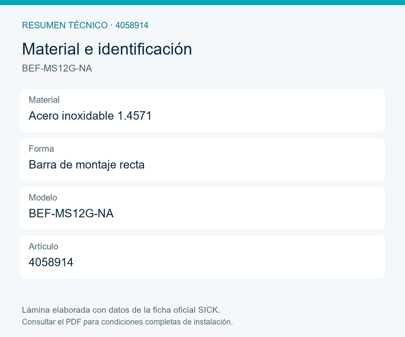 [Klever Portal:8097:81dd34d594ee] SICK Barra de montaje recta inoxidable, 200 mm - BEF-MS12G-NA