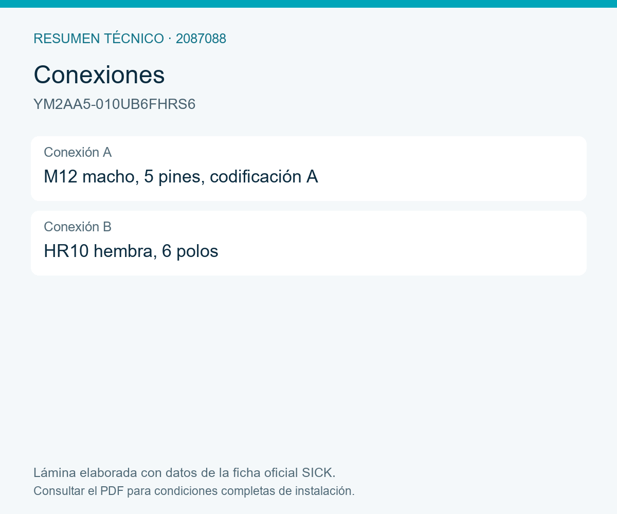 [Klever Portal:8120:1a2142060ee8] SICK Cable M12 macho de 5 pines a HR10 hembra de 6 polos, 1 m - YM2AA5-010UB6FHRS6