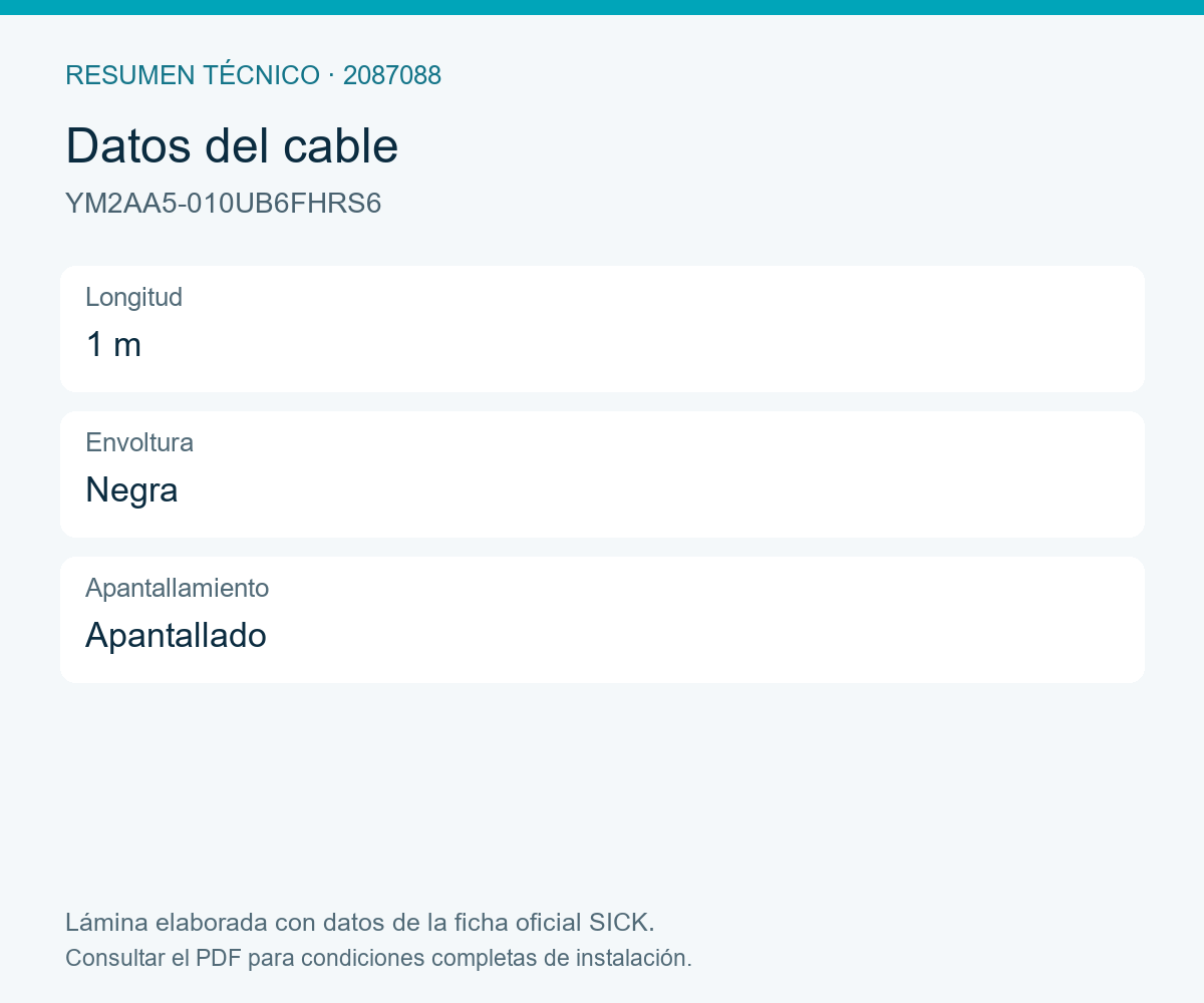 [Klever Portal:8121:1134e5f682ae] SICK Cable M12 macho de 5 pines a HR10 hembra de 6 polos, 1 m - YM2AA5-010UB6FHRS6
