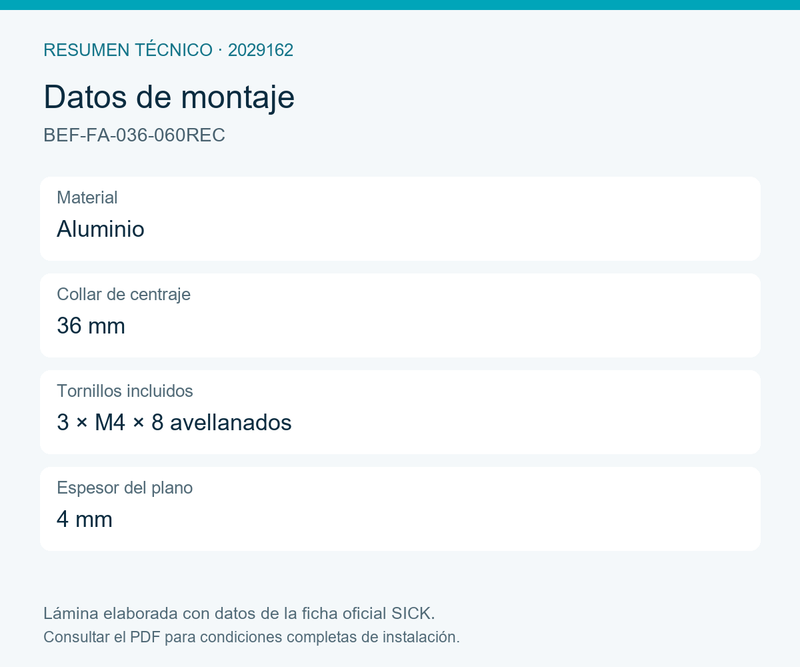 [Klever Portal:8167:58e2aebd8f1e] SICK Adaptador de brida clamping 36 mm a placa cuadrada - BEF-FA-036-060REC