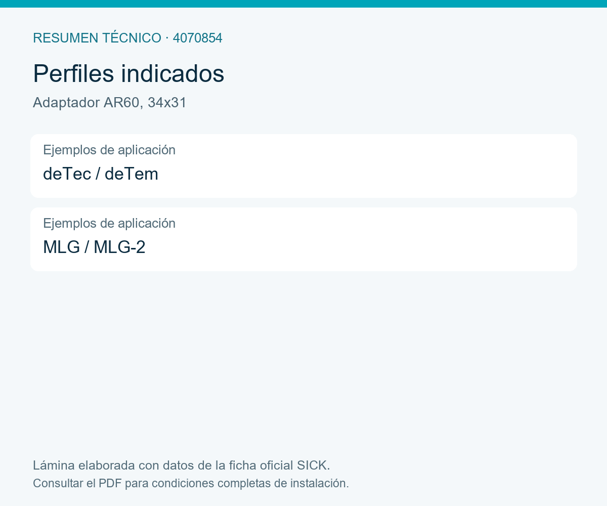 [Klever Portal:8211:58115fd8d9d7] SICK Adaptador de alineación AR60 para perfil 34 x 31 mm - Adaptador AR60, 34x31