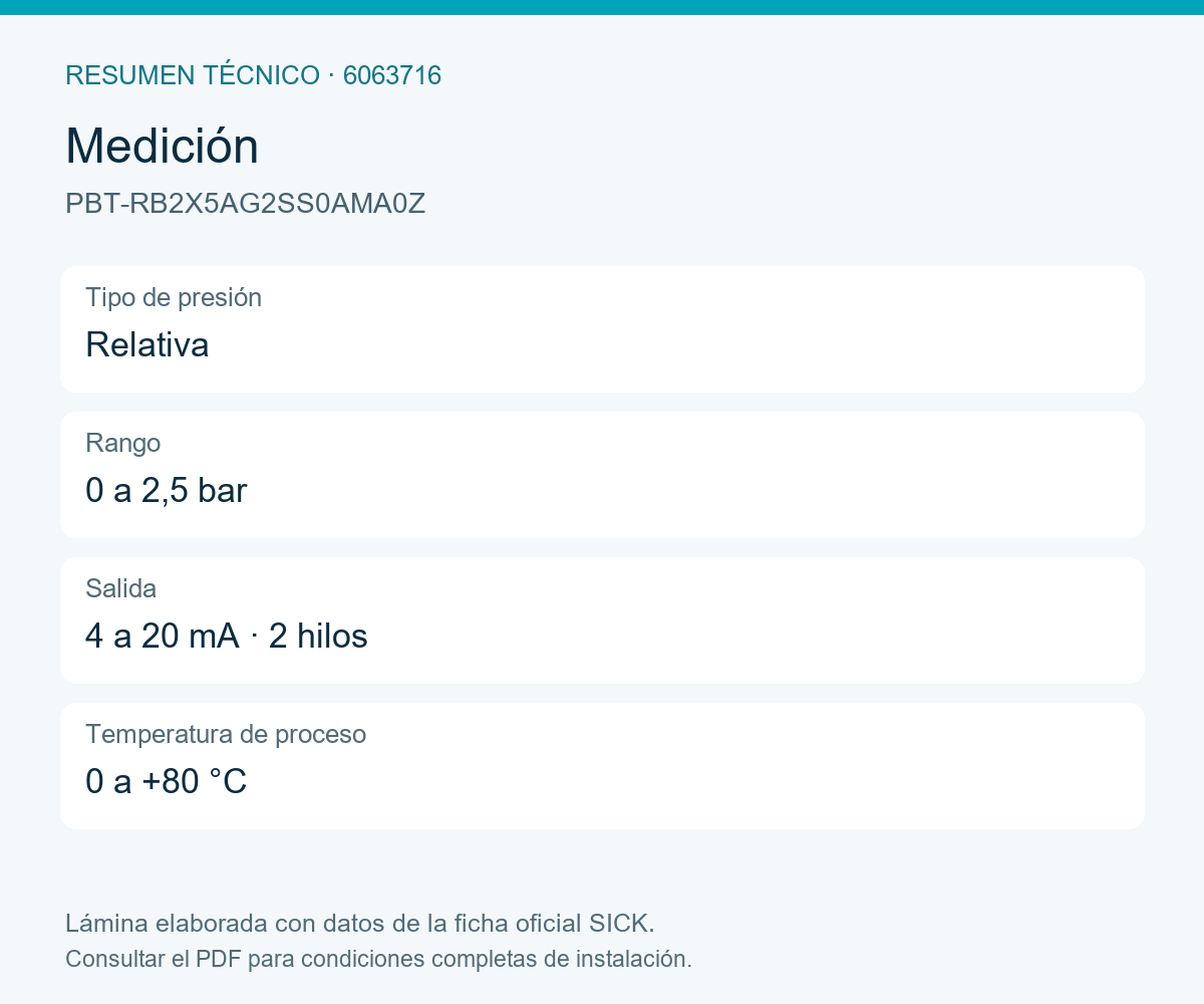 [Klever Portal:8226:805ba3c0a5d3] SICK Sensor de presión relativa de 0 a 2,5 bar - PBT-RB2X5AG2SS0AMA0Z