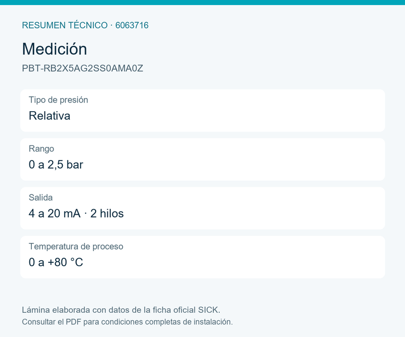 [Klever Portal:8226:805ba3c0a5d3] SICK Sensor de presión relativa de 0 a 2,5 bar - PBT-RB2X5AG2SS0AMA0Z