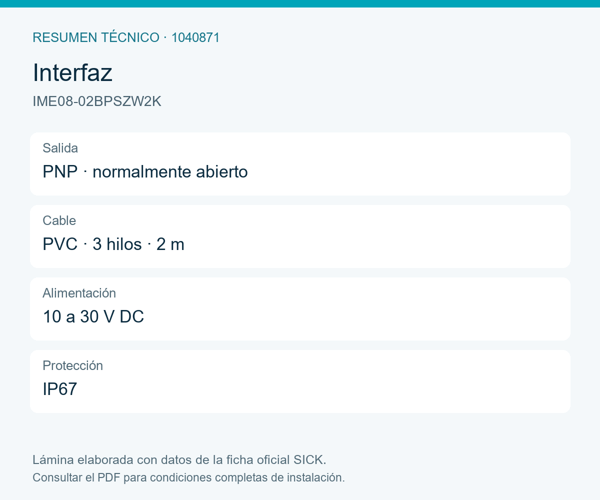 [Klever Portal:8237:bd231efd8efb] SICK Sensor inductivo M8 PNP de 2 mm con cable - IME08-02BPSZW2K
