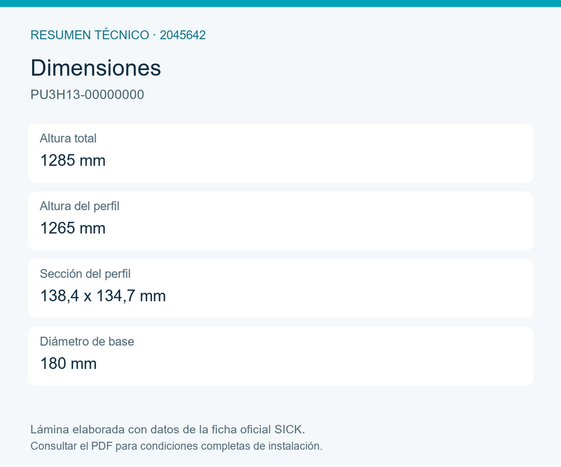 [Klever Portal:8251:639a3651205a] SICK Columna protectora para barreras y cortinas de seguridad - PU3H13-00000000