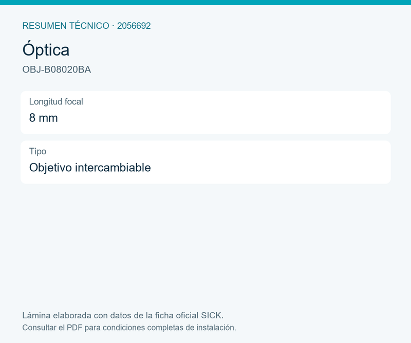 [Klever Portal:8260:b8d4d6697498] SICK Objetivo intercambiable de 8 mm con montura S - OBJ-B08020BA