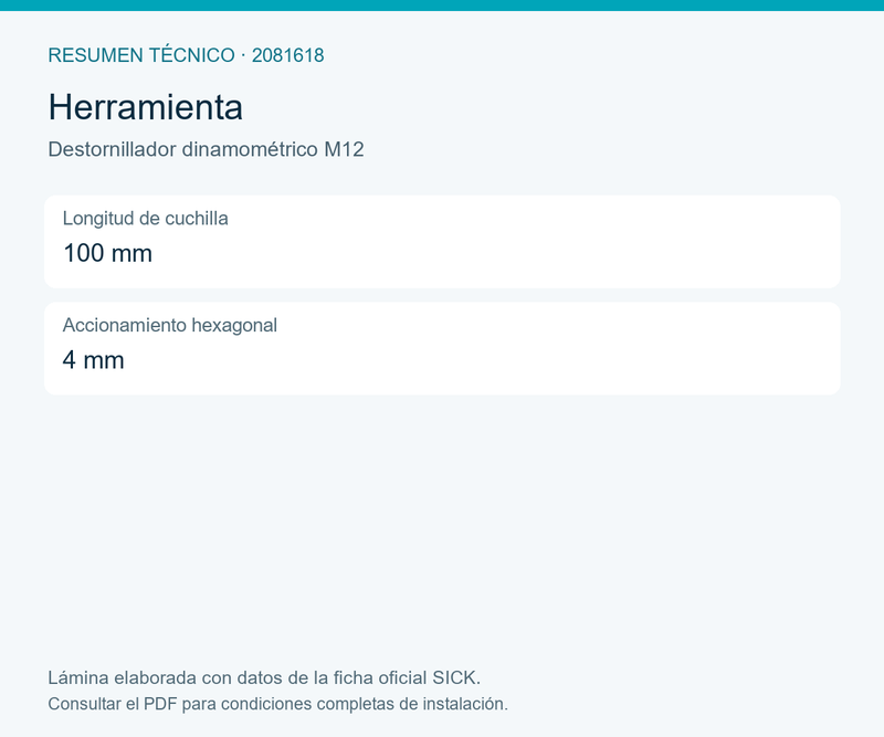 [Klever Portal:8301:5a7c0f54087a] SICK Destornillador dinamométrico de 0,4 Nm para conectores M12 - Destornillador dinamométrico M12