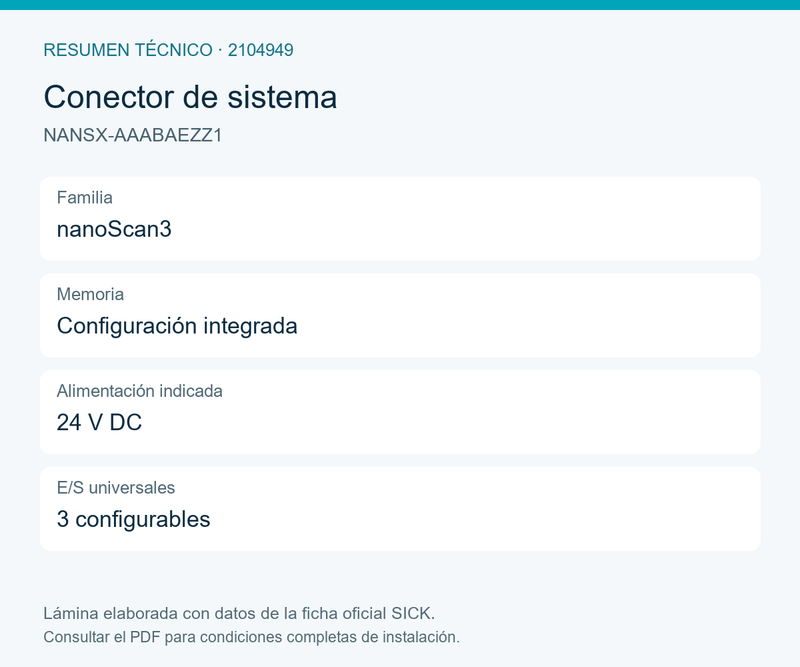 [Klever Portal:8327:75bfeb01f7c7] SICK Conector de sistema nanoScan3 con memoria integrada - NANSX-AAABAEZZ1