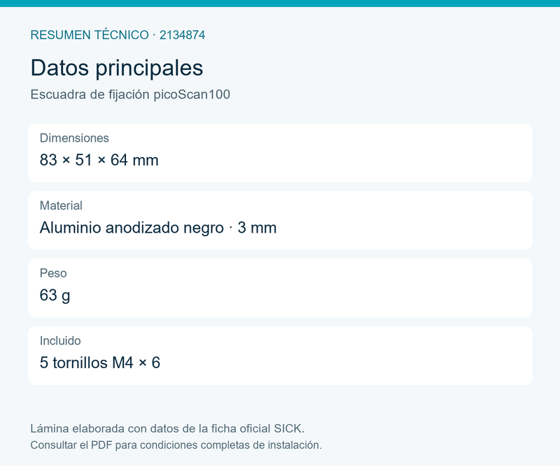 [Klever Portal:8357:5b69a8c45851] SICK Escuadra para montaje frontal o superior picoScan100 - Escuadra de fijación picoScan100