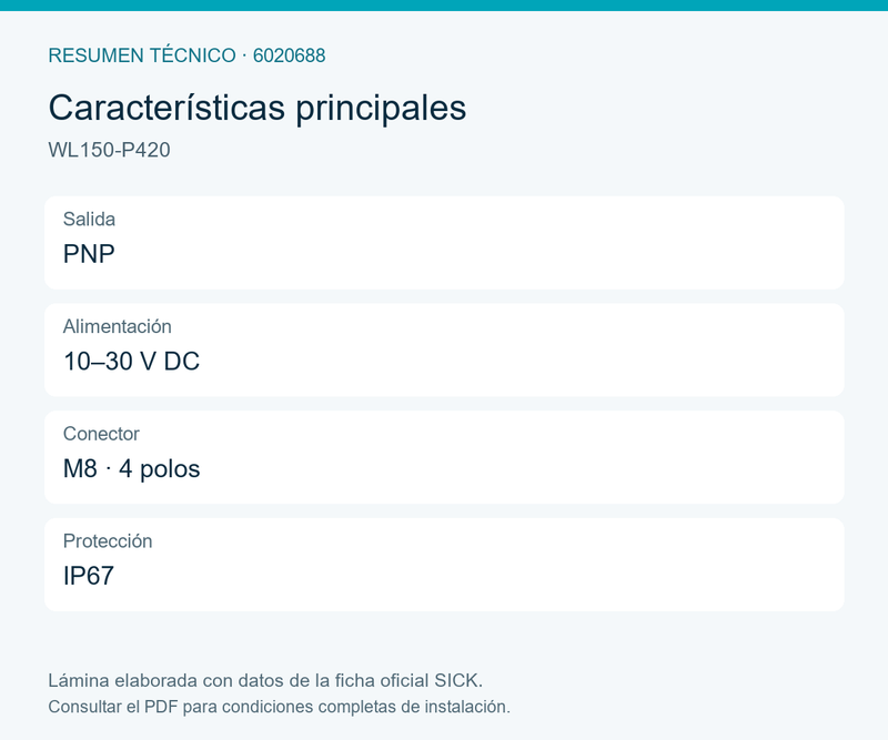 [Klever Portal:8447:8841a44ad295] SICK Barrera réflex PNP para objetos transparentes - WL150-P420