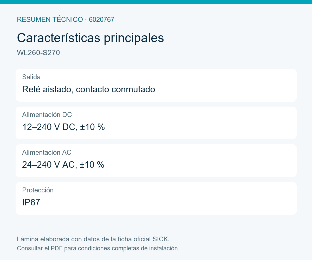 [Klever Portal:8452:e81786812edf] SICK Barrera réflex con salida de relé - WL260-S270