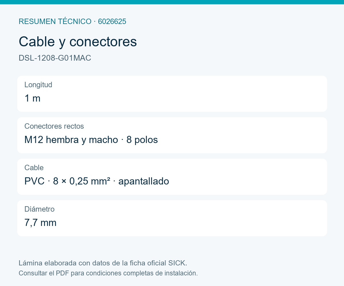 [Klever Portal:8461:421e8287f3bd] SICK Cable M12 de ocho polos apantallado, 1 m - DSL-1208-G01MAC