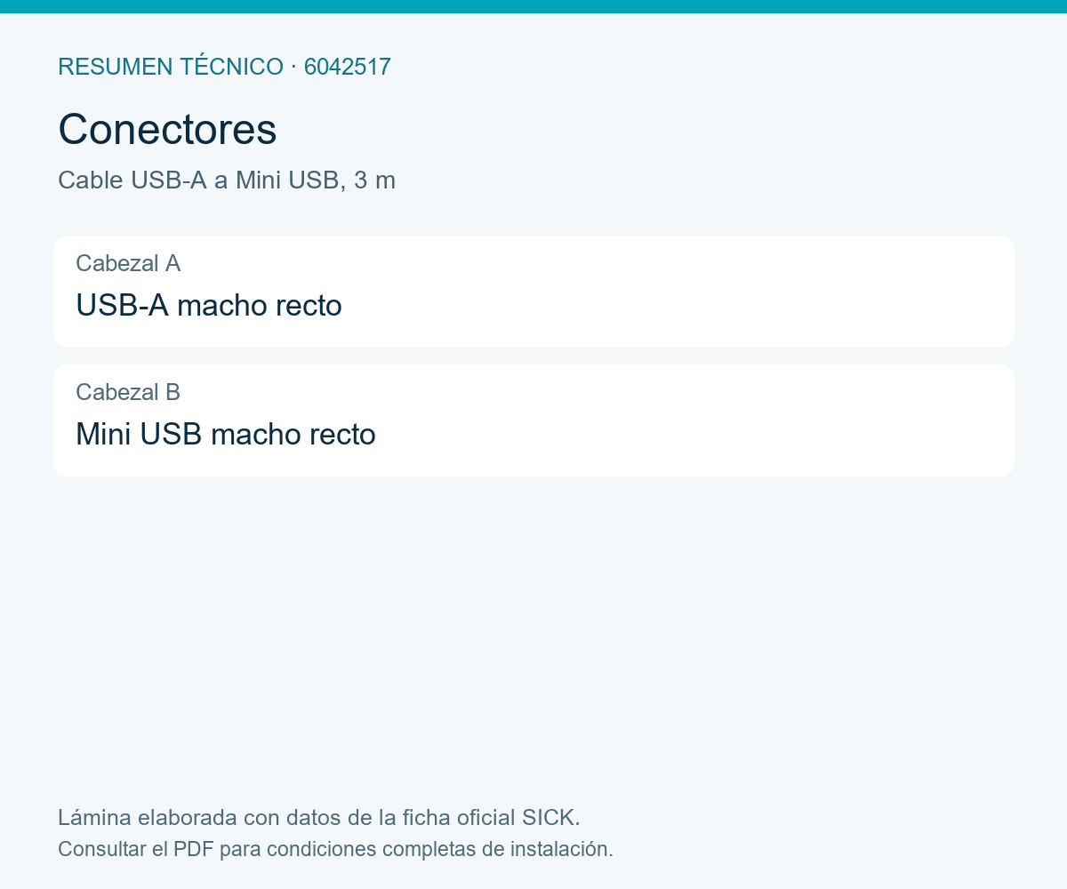 [Klever Portal:8515:8b203190febc] SICK Cable de configuración USB apantallado - Cable USB-A a Mini USB, 3 m