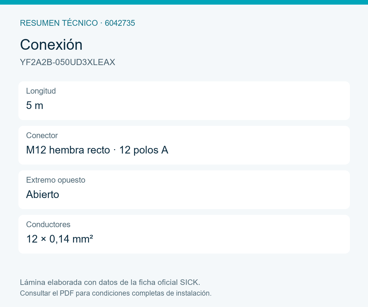 [Klever Portal:8525:ca57008bc140] SICK Cable M12 hembra de doce polos apantallado, 5 m - YF2A2B-050UD3XLEAX