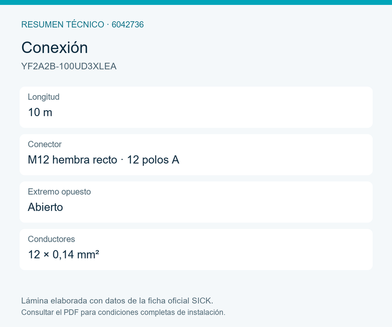 [Klever Portal:8530:26a3ca55efe3] SICK Cable M12 hembra de doce polos apantallado, 10 m - YF2A2B-100UD3XLEA