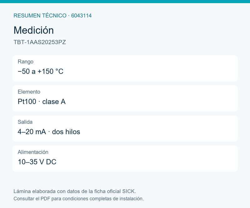 [Klever Portal:8535:3d92cc14ec9d] SICK Sensor de temperatura Pt100 con salida 4–20 mA - TBT-1AAS20253PZ
