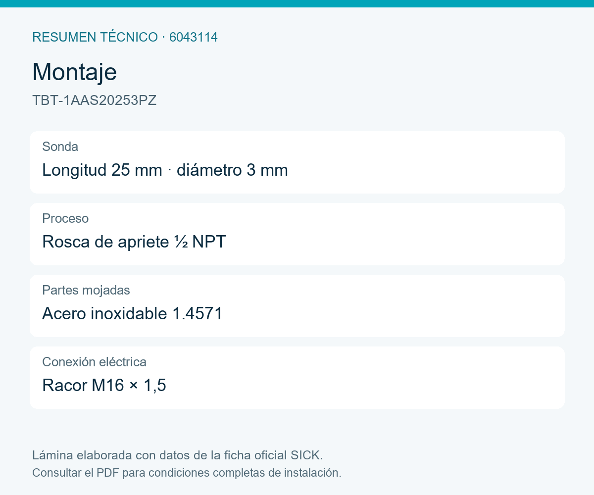 [Klever Portal:8536:b86cbefb41a2] SICK Sensor de temperatura Pt100 con salida 4–20 mA - TBT-1AAS20253PZ