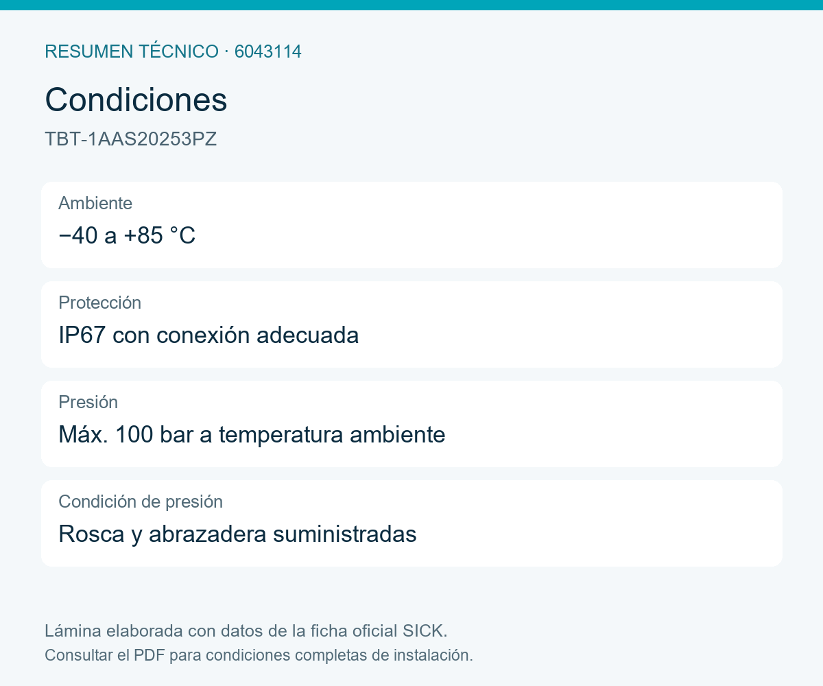 [Klever Portal:8537:d4abaac59a2f] SICK Sensor de temperatura Pt100 con salida 4–20 mA - TBT-1AAS20253PZ