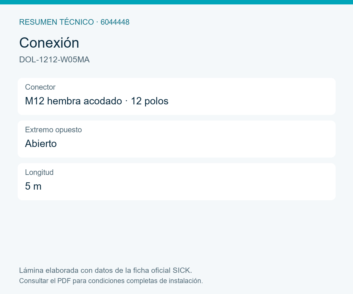 [Klever Portal:8545:34f37fe3c803] SICK Cable M12 hembra acodado de doce polos, 5 m - DOL-1212-W05MA