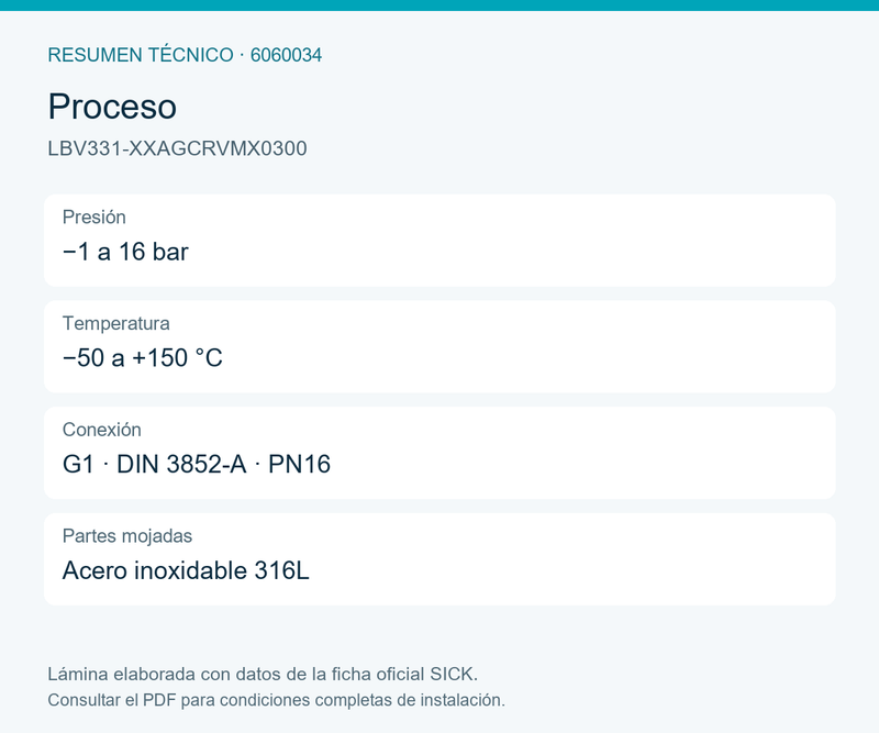 [Klever Portal:8571:af8d21dd94b9] SICK Detector de nivel límite para material a granel - LBV331-XXAGCRVMX0300