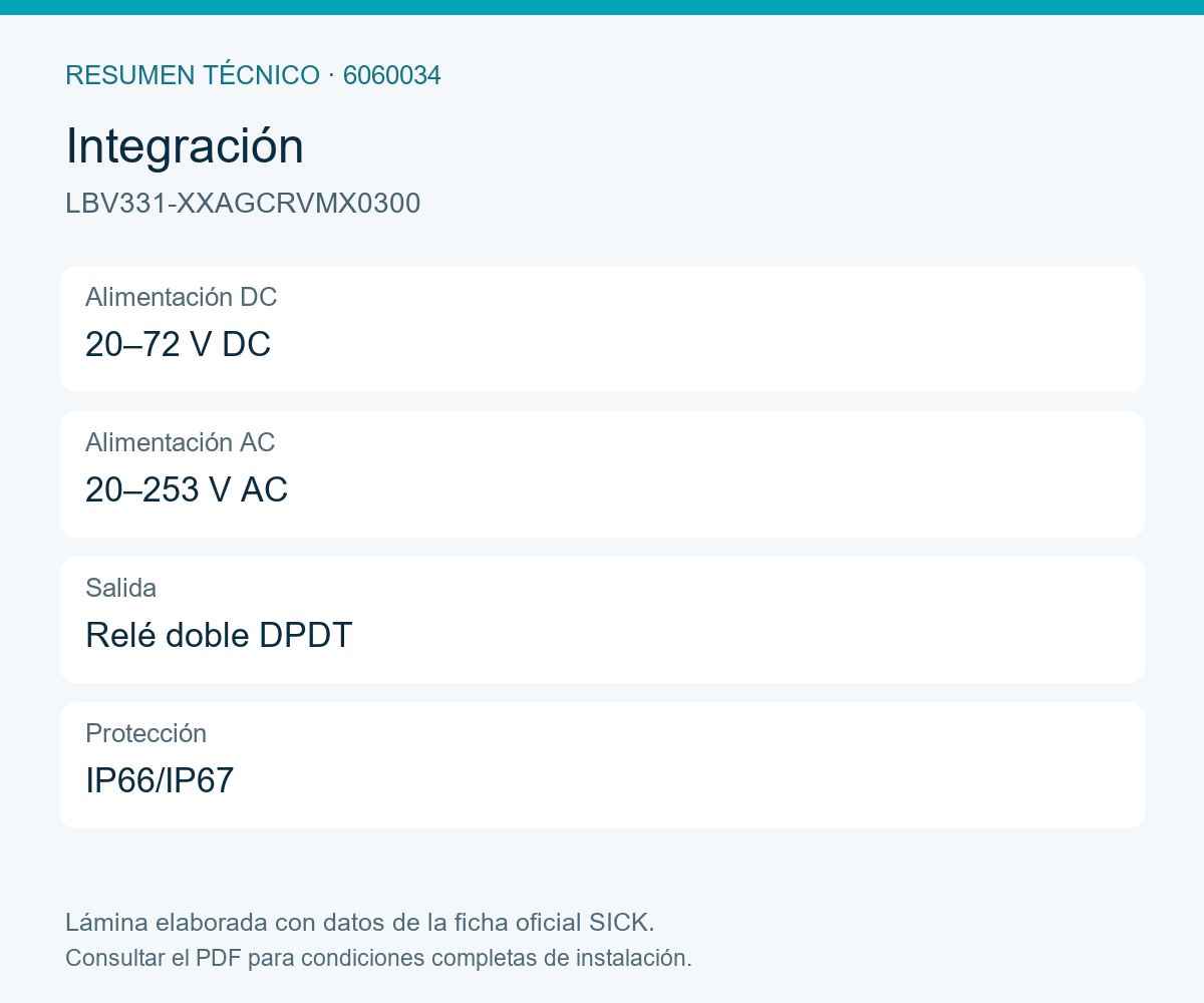 [Klever Portal:8572:5c145750fd62] SICK Detector de nivel límite para material a granel - LBV331-XXAGCRVMX0300