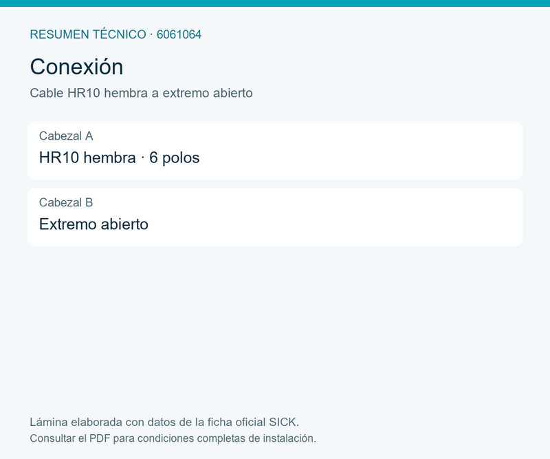[Klever Portal:8575:ec163a1656f9] SICK Cable de alimentación y E/S HR10, 5 m - Cable HR10 hembra a extremo abierto