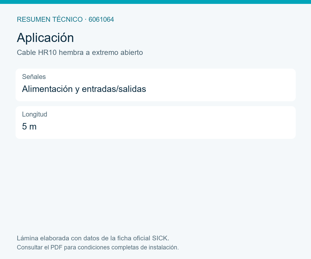 [Klever Portal:8576:b9519372781a] SICK Cable de alimentación y E/S HR10, 5 m - Cable HR10 hembra a extremo abierto
