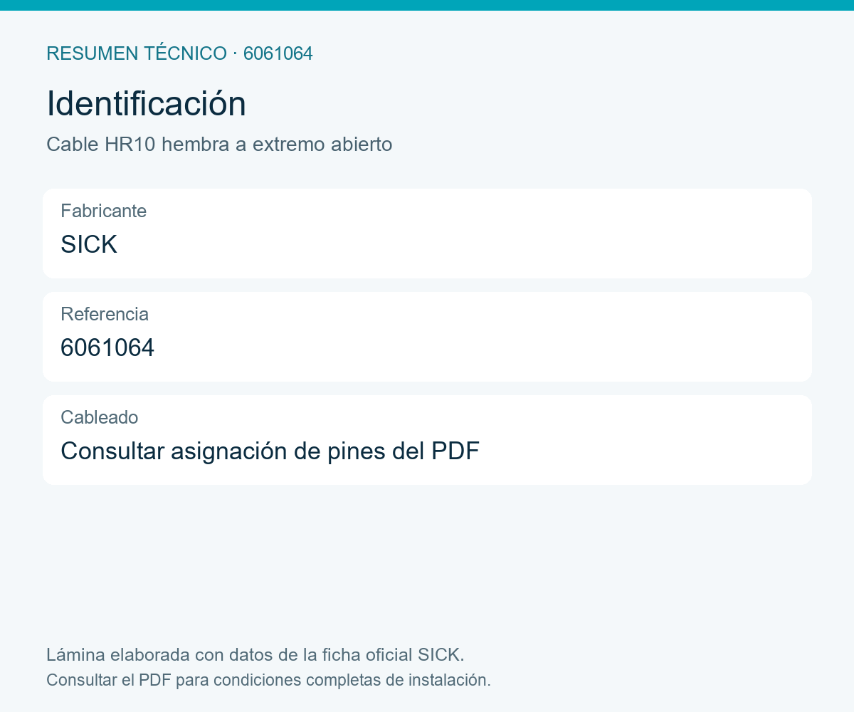 [Klever Portal:8577:5b697711c023] SICK Cable de alimentación y E/S HR10, 5 m - Cable HR10 hembra a extremo abierto