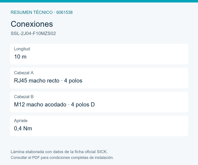 [Klever Portal:8580:8555ef1cd97e] SICK Cable Ethernet RJ45 a M12 D acodado, 10 m - SSL-2J04-F10MZS02