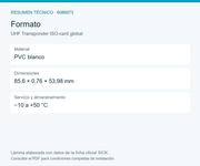 SICK Tarjeta RFID UHF para control de acceso - UHF Transponder ISO-card global