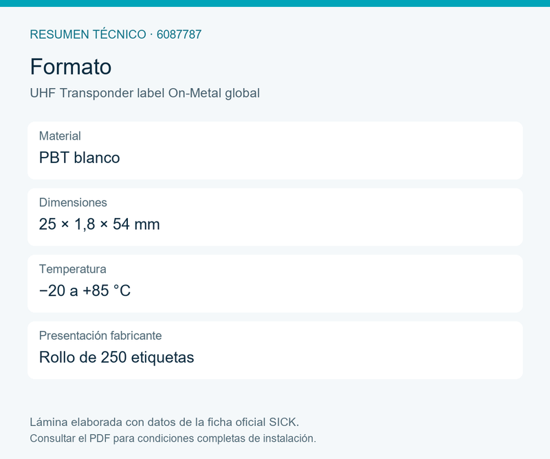 [Klever Portal:8646:89fec3ad95d6] SICK Etiquetas RFID UHF autoadhesivas para metal - UHF Transponder label On-Metal global