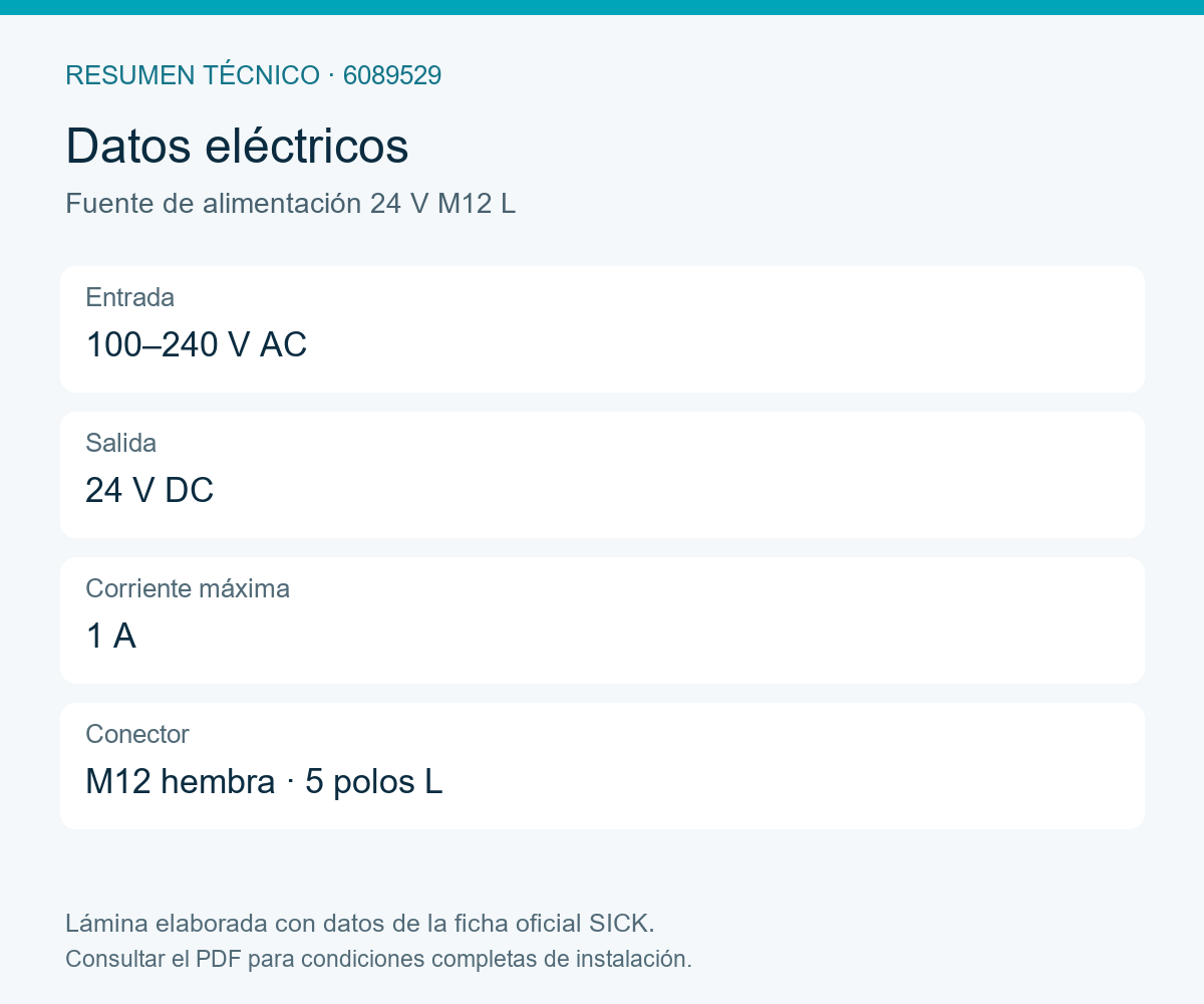 [Klever Portal:8661:e0cf0a3206ab] SICK Fuente 24 V DC de 1 A con conector M12 - Fuente de alimentación 24 V M12 L
