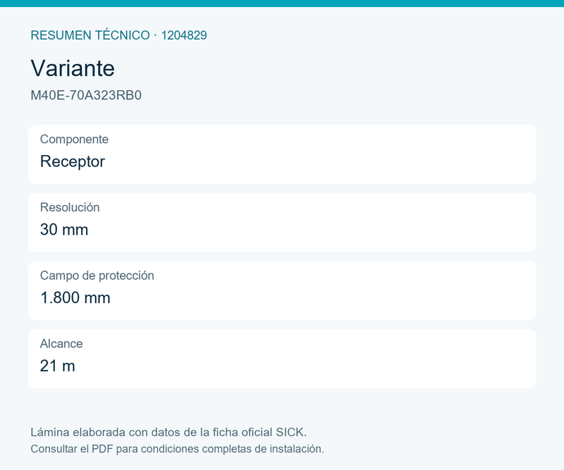 [Klever Portal:8710:605b564821ab] SICK Receptor de cortina de seguridad de 1.800 mm - M40E-70A323RB0