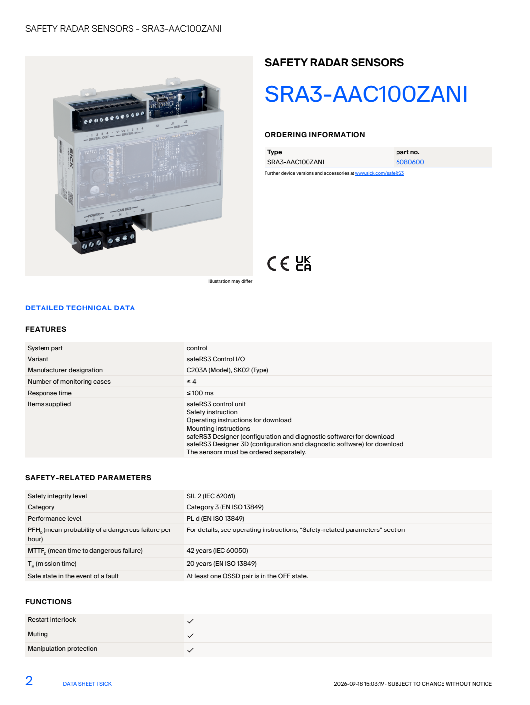 [Klever Portal:8735:e561a7c609e3] SICK SRA3-AAC100ZANI