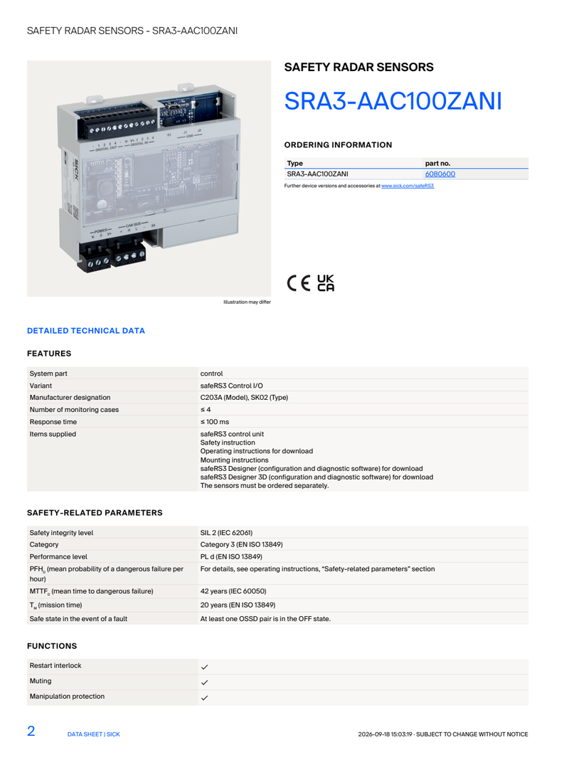 [Klever Portal:8735:e561a7c609e3] SICK SRA3-AAC100ZANI